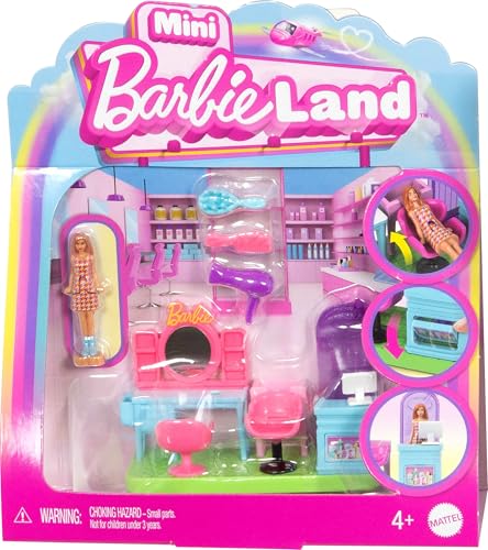 バービー バービー人形 Barbie Mini BarbieLand Collectible Hair Salon Playset with 1.5-Inch ...