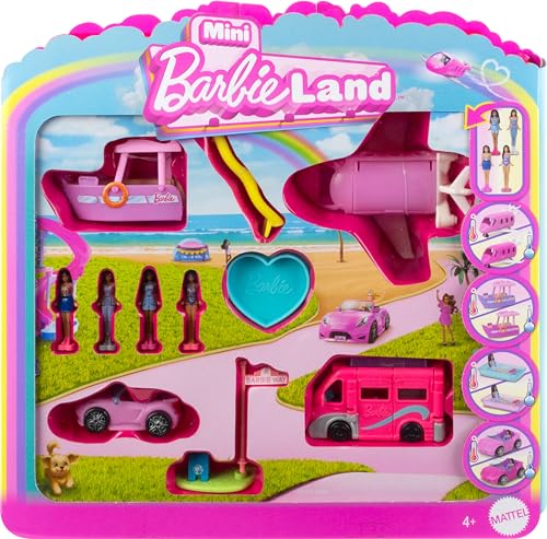 バービー バービー人形 Barbie Mini BarbieLand Multi-Pack Doll & Toy Vehicle Set with 4 Doll...