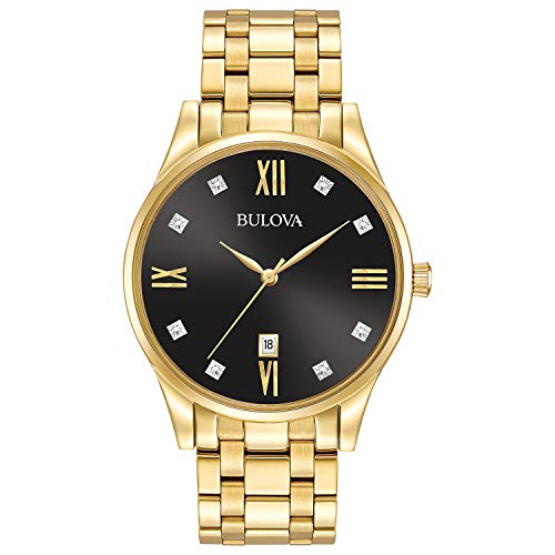 腕時計 ブローバ メンズ 97D108 Bulova Men's Classic Gold Tone Stainless Steel 3-Hand Date Quartz Watch with Black Diamond Dial Style: 97D108腕時計 ブローバ メンズ 97D108