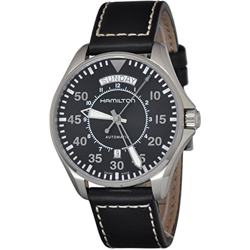 腕時計 ハミルトン メンズ H64615735 Hamilton Men's 'Khaki Aviation' Swiss Automatic Stainless Steel and Black Leather Casual Watch (Model: H64615735)腕時計 ハミルトン メンズ H64615735