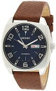 rv ZCR[ Y SNKN37 SEIKO Brown Leather Automatic Watch - Recraft Series, Day/Date, 50m Water Resistant, Blue Dial, Luminous Handsrv ZCR[ Y SNKN37