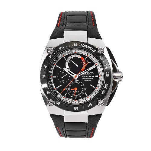 スポーチュラ 腕時計 セイコー メンズ SPC047P2 Seiko Men's SPC047P2 Sportura Black Leather Strap Black Chronograph Dial Watch腕時計 セイコー メンズ SPC047P2