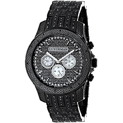 腕時計 ラックスマン メンズ 0640206972864 LUXURMAN Fully Iced Out Large Mens Black Diamond Watch 1.5ct腕時計 ラックスマン メンズ 0640206972864