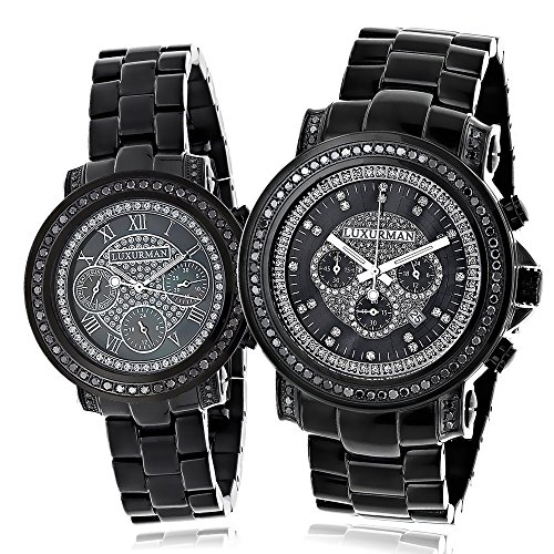 腕時計 ラックスマン メンズ LUXURMAN Large Matching His and Hers Watches Black Diamond Watch Set by 5.15ctw of Diamonds腕時計 ラックスマン メンズ