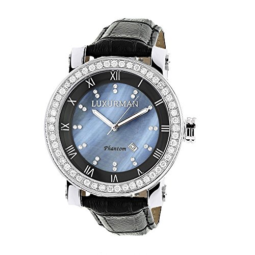 腕時計 ラックスマン メンズ LUXURMAN Mens VS Diamond Bezel Watch 4ct Blue MOP腕時計 ラックスマン メンズ