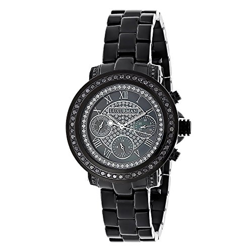 腕時計 ラックスマン レディース 0640206973151 LUXURMAN Oversized Womens Black Diamond Watch 2.15ct腕時計 ラックスマン レディース 0640206973151