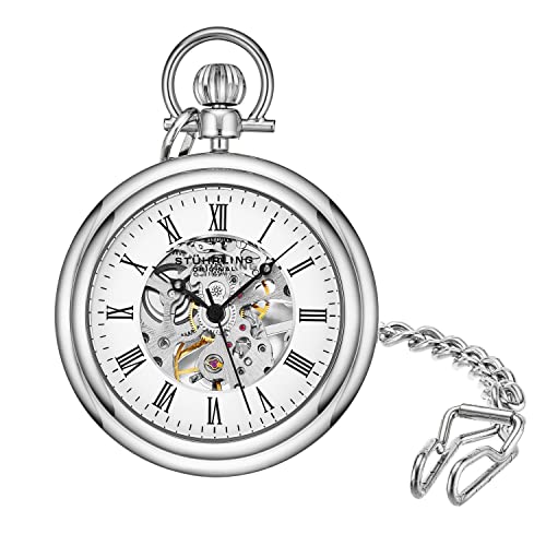 腕時計 ストゥーリングオリジナル メンズ 6053.33113 Stuhrling Original Men's Pocket Watch Stainless Steel Analog Skeleton Watch Hand Wind Mechanical Movement Stainless Steel Chain腕時計 ストゥーリングオリジナル メンズ 6053.33113