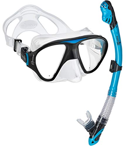 シュノーケリング マリンスポーツ C2MSC-AQ Phantom Aquatics Tempered Glass Lens Scuba Snorkeling Mask Dry Snorkel Set, Travel Friendly Mask Snorkel Combo… (Aqua)シュノーケリング マリンスポーツ C2MSC-AQ