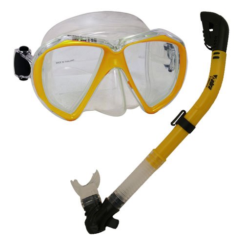 シュノーケリング マリンスポーツ PROMATE Snorkeling Scuba Dive Dry Snorkel Mask Deluxe Gear Set, Goldenrodシュノーケリング マリンスポーツ
