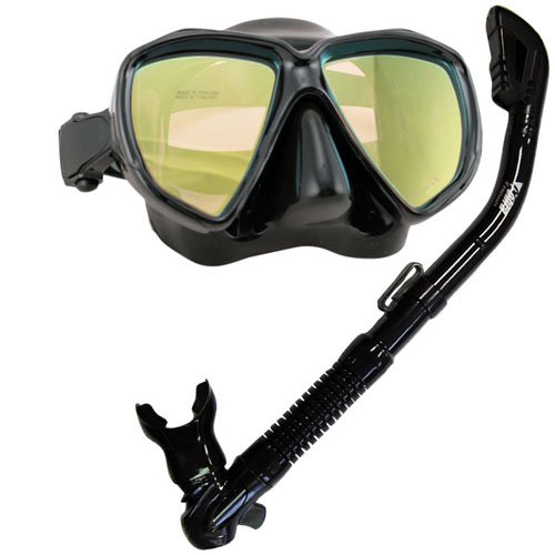 Ρ ޥ󥹥ݡ PROMATE Scuba Dive Dry Snorkel Snorkeling Mask w/Color Correction Lenses Combo Set, Yellow LensesΡ ޥ󥹥ݡ