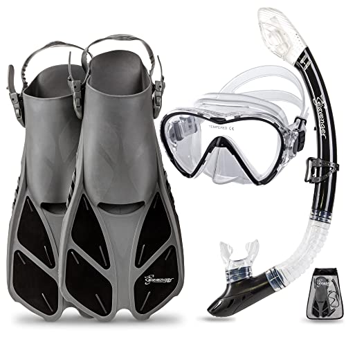 Ρ ޥ󥹥ݡ Seavenger Diving Dry Top Snorkel Set with Trek Fin, Single Lens Mask and Gear Bag, XS/XXS - Size 1 to 4 or Children 10-13, Gray/BlackΡ ޥ󥹥ݡ