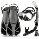 シュノーケリング マリンスポーツ Seavenger Diving Dry Top Snorkel Set with Trek Fin, Single Lens Mask and Gear Bag, XS/XXS - Size 1 to 4 or Children 10-13, Gray/Black Siliconシュノーケリング マリンスポーツ