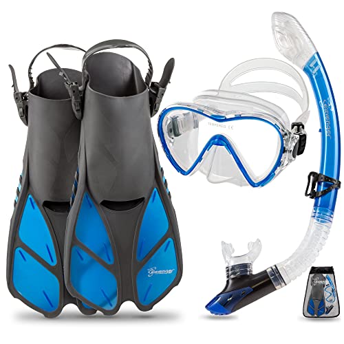 Ρ ޥ󥹥ݡ Seavenger Diving Dry Top Snorkel Set with Trek Fin, Single Lens Mask and Gear Bag, L/XL - Size 9 to 13, Gray/Clear BlueΡ ޥ󥹥ݡ