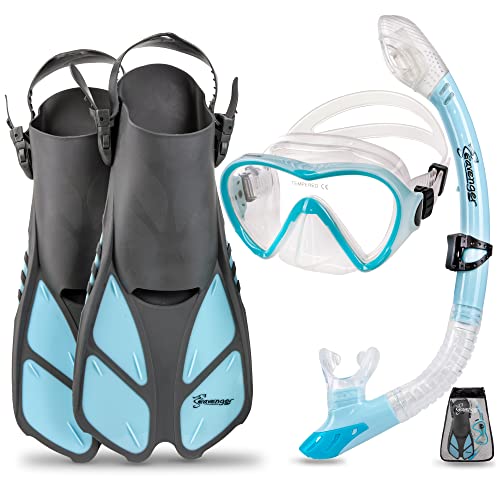 Ρ ޥ󥹥ݡ FBA_SV-SET4 Seavenger Diving Dry Top Snorkel Set with Trek Fin, Single Lens Mask and Gear Bag, XS/XXS - Size 1 to 4 or Children 10-13, Gray/Dodger BlueΡ ޥ󥹥ݡ FBA_SV-SET4