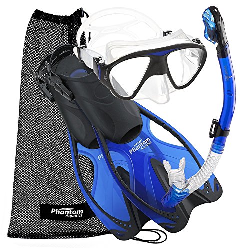 シュノーケリング マリンスポーツ PAQSMFS BL-SM Phantom Aquatics Adult Mask Fin Snorkel Set with Mesh Bag, Blue, Small/Medium/Size 4.5 to 8.5シュノーケリング マリンスポーツ PAQSMFS BL-SM