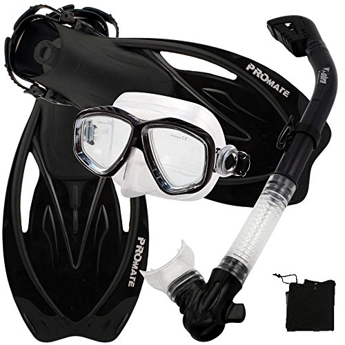 Ρ ޥ󥹥ݡ PROMATE Snorkeling Scuba Dive Mask Fins DRY Snorkel Gear Set, Black, ML/XLΡ ޥ󥹥ݡ