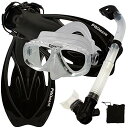 シュノーケリング マリンスポーツ Promate Snorkeling Scuba Dive Mask Fins DRY Snorkel Gear Set, C...