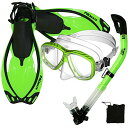 シュノーケリング マリンスポーツ Promate Snorkeling Scuba Dive Mask Fins Dry Snorkel Gear Set, Green, S/Mシュノーケリング マリンスポーツ