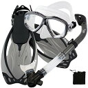 シュノーケリング マリンスポーツ Promate Snorkeling Scuba Dive Mask Fins DRY Snorkel Gear Set, S...