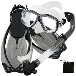 シュノーケリング マリンスポーツ Promate Snorkeling Scuba Dive Mask Fins Dry Snorkel Gear Set, Silver, SMシュノーケリング マリンスポーツ