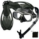 シュノーケリング マリンスポーツ Promate Snorkeling Scuba Dive Mask Fins Dry Snorkel Gear Set, TIBK, SMシュノーケリング マリンスポーツ