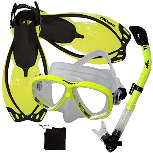 シュノーケリング マリンスポーツ Promate 275680 Scuba Dive Mask Snorkeling Fins Snorkel Set, Yellow, SMシュノーケリング マリンスポーツ