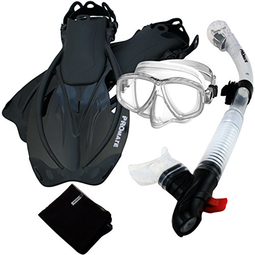 シュノーケリング マリンスポーツ 285890-ClrwBk-MLXL, Snorkeling Purge Mask Dry Snorkel Fins Mesh Bag Setシュノーケリング マリンスポーツ