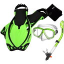 シュノーケリング マリンスポーツ Promate 285890-Green-MLXL-Snorkeling Mask Dry Snorkel Fins Mesh...