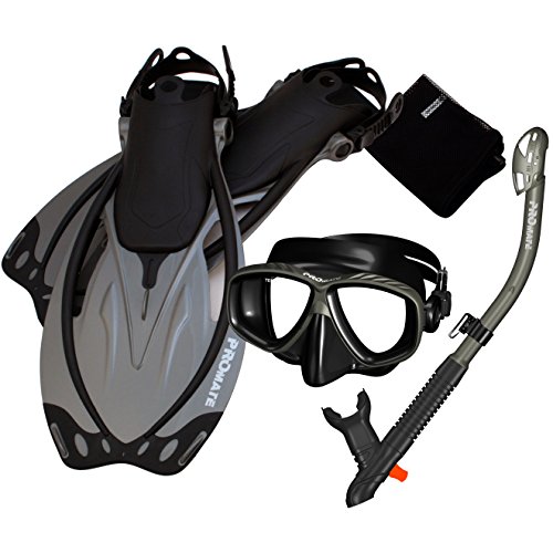 シュノーケリング マリンスポーツ Promate 285890-Ti/Bk-MLXL, Snorkeling Mask Dry Snorkel Fins Mesh Gear Bag Setシュノーケリング マリンスポーツ