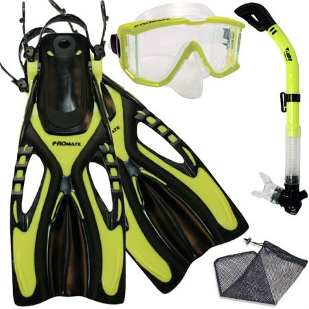 Ρ ޥ󥹥ݡ PROMATE Snorkeling Scuba Dive Side-VIEWED Purge Mask Fins Dry Snorkel Gear Set, YEL, SMΡ ޥ󥹥ݡ