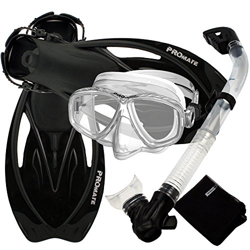 シュノーケリング マリンスポーツ SCS0011-ClrBk-SM Promate Snorkeling Set w/Fins Snorkel Mask Mesh Bag, ClrBk, SMシュノーケリング マリンスポーツ SCS0011-ClrBk-SM