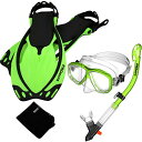 シュノーケリング マリンスポーツ Promate 7590-Green-SM, Snorkeling Mask Dry Snorkel Fins Mesh Ge...