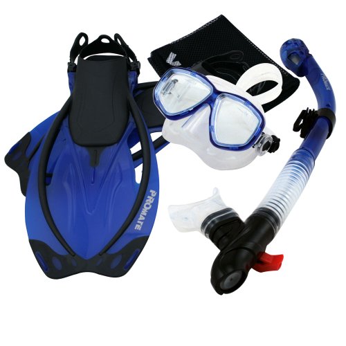 シュノーケリング マリンスポーツ Promate Snorkeling Mask Dry Snorkel Fins Mesh Gear Bag Set 7590, t.Blue, MLXLシュノーケリング マリンスポーツ
