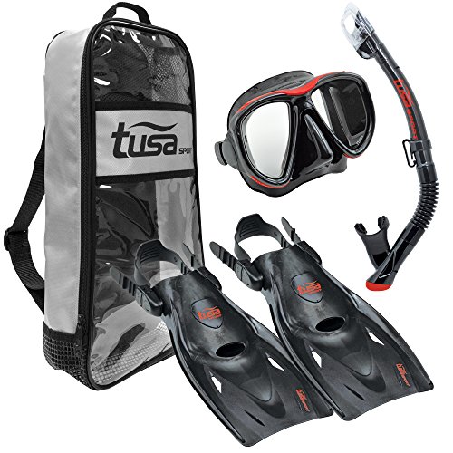 Ρ ޥ󥹥ݡ UP-2521B-BKR-M TUSA Sport Adult Powerview Mask, Dry Snorkel, and Fins Travel Set, Medium, Black/RedΡ ޥ󥹥ݡ UP-2521B-BKR-M