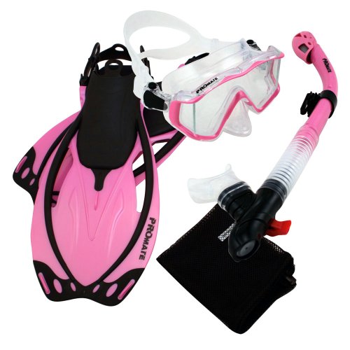 シュノーケリング マリンスポーツ Promate 9990, Pink, ML/XL, Snorkeling Scuba Dive Panoramic Purge Mask Dry Snorkel Fins Gear Setシュノーケリング マリンスポーツ