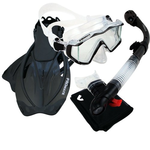 Ρ ޥ󥹥ݡ 9990, Trans. Black, S/M, PROMATE Snorkeling Scuba Dive Panoramic Purge Mask Dry Snorkel Fins Gear SetΡ ޥ󥹥ݡ