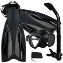 シュノーケリング マリンスポーツ Promate Deluxe Snorkeling Gear Scuba Diving Fins Mask Dry Snorkel Set, AllBlack, MLXLシュノーケリング マリンスポーツ