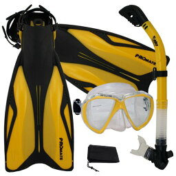 シュノーケリング マリンスポーツ Promate Deluxe Snorkeling Gear Scuba Diving Fins Mask Dry Snorkel Set, Goldenrod, SMシュノーケリング マリンスポーツ