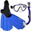 シュノーケリング マリンスポーツ PROMATE Junior Snorkeling Scuba Dive Mask Dry Snorkel Full Foot Fins Set for Kids, Blue, XXS (Shoe: 1-3)シュノーケリング マリンスポーツ