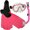 シュノーケリング マリンスポーツ Promate Junior Snorkeling Scuba Dive Mask Dry Snorkel Full Foot Fins Set for Kids, Pink, XS (Shoe: 3-5)シュノーケリング マリンスポーツ