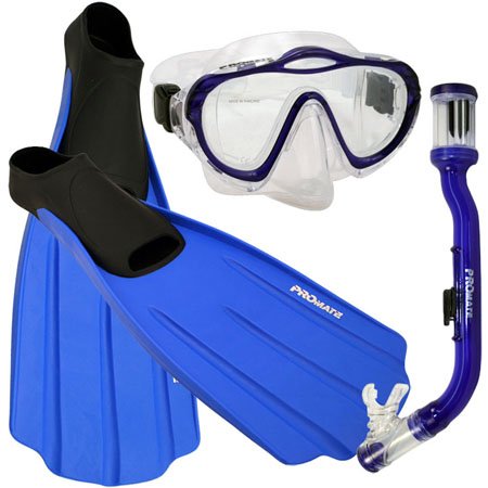 シュノーケリング マリンスポーツ Promate Junior Snorkeling Scuba Dive Purge Mask Dry Snorkel Full Foot Fins Gear Set for Kids, Blue, XXS (Shoe: 1-3)シュノーケリング マリンスポーツ