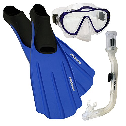 シュノーケリング マリンスポーツ Junior Snorkeling Scuba Dive Purge Mask Dry Snorkel Full Foot Fins Gear Set for Kids, Clr/Blue, XS (Shoe: 3-5)シュノーケリング マリンスポーツ