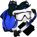 シュノーケリング マリンスポーツ PROMATE Snorkeling Scuba Dive Panoramic PURGE Mask Dry Snorkel Fins Gear Set, Trans. Blue, ML/XLシュノーケリング マリンスポーツ