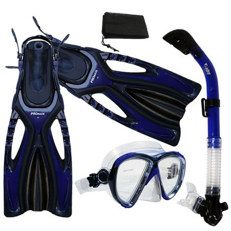 シュノーケリング マリンスポーツ Promate Snorkeling Scuba Dive Fins Mask Snorkel Set w/Mesh Bag, Blue, ML/XLシュノーケリング マリンスポーツ