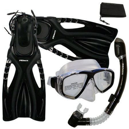 Ρ ޥ󥹥ݡ Promate Snorkeling Scuba Diving Mask Snorkel Fins Gear Set w/Mesh Bag, Black, S/M(5-8)Ρ ޥ󥹥ݡ