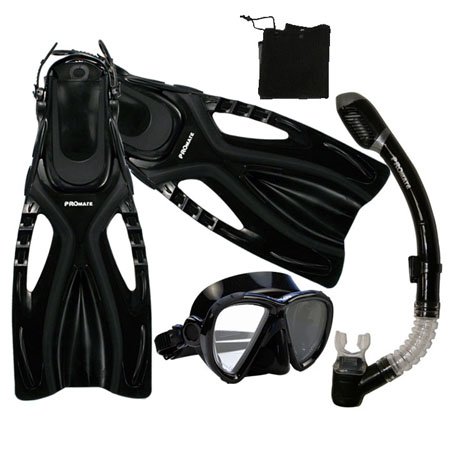 シュノーケリング マリンスポーツ Promate Snorkeling Scuba Diving Snorkel Mask Fins Gear Set, Black, ML/XLシュノーケリング マリンスポーツ