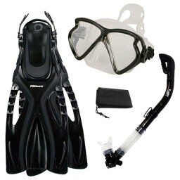 シュノーケリング マリンスポーツ Promate Snorkeling Fins Matrix Mask Dry Snorkel Set, Black, ML/XLシュノーケリング マリンスポーツ