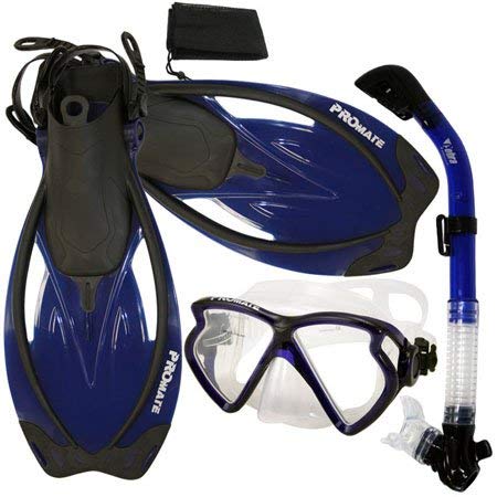 シュノーケリング マリンスポーツ Promate Snorkeling Matrix Mask Dry Snorkel Fins Mesh Bag Set, Blue, ML/XLシュノーケリング マリンスポーツ 1