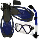 シュノーケリング マリンスポーツ Promate Snorkeling Matrix Mask Dry Snorkel Fins Mesh Bag Set, Blue, ML/XLシュノーケリング マリンスポーツ