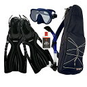 シュノーケリング マリンスポーツ Promate Snorkeling Scuba Dive Frameless Mask Fins Dry Snorkel Gear Bag Set, Blue, S/M(5-8)シュノーケリング マリンスポーツ